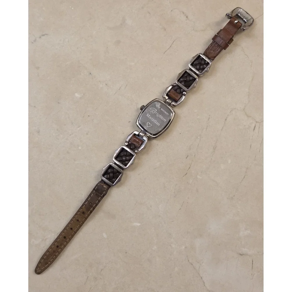 Brighton MAZATLAN‎ Watch Silver Tone Brown Leather Watch New Battery